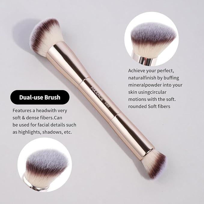 MAANGE Makeup Brush Set 10 Pcs Travel Makeup Brushes Double-ended Kabuki Brush for Foundation Powder Concealers Eye Shadows Makeup Tools Set with LED Light Mirror (Gold)