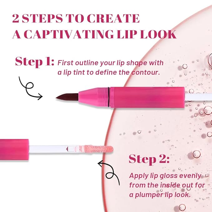 evpct Ruby Red Matte Liquid Lipstick Marker Pen Lip Liner Set with Glitter Lip Oil, 2 in 1 Lipgloss Lipstick Long Lasting Waterproof for Women, Longwear Lips Stain 24hr Original Smudge Proof labial