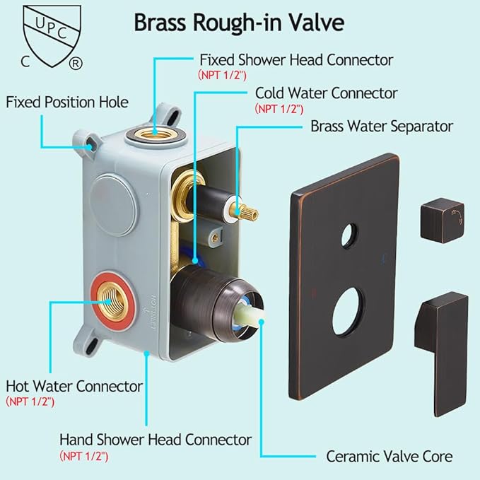 YCAIKOI Shower Faucet Set Complete, Wall Mount Shower System for Bathroom 12 Inch High-Pressure Rainfall Shower with Handheld, Rough-in Valve Body and Trim Kit, Oil Rubbed Bronze