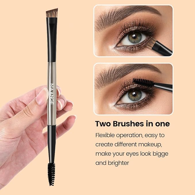 MAANGE 7 PCS Foundation Makeup Brush Set With Bag, Make up Brushes, Eyeshadow Concealer Brush, Double-ended Foundation Contour Powder Blush, Professional Face brush Set Tools For Liquid,Cream (Black)