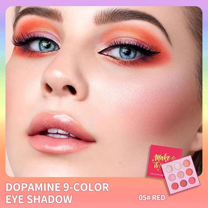 9-Color Pink Peach Eyeshadow Palette – Matte, Shimmer & Glitter Eye Makeup, High Pigment Warm Coral & Rose Shades, Long-Lasting Waterproof Blendable Professional Eyeshadow for Daily & Glam Looks