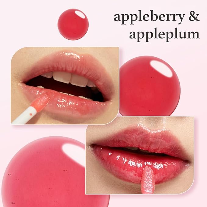 NOONI Korean Hydrating Lip Oil Set - Applecherry & Appleplum | Long-Lasting, Moisturizing, Plumping, Revitalizing for Dry Lips, Waterproof, No Peel Off, 0.12 FL Oz x 2ea