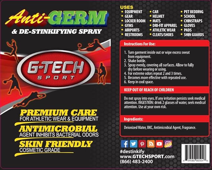 16oz GTech Sport Spray Deodorizer For Apparel, Equipment, Gyms, and Fitness Centers | Refresh. Restore. Protect.