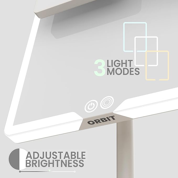LUNA London Orbit LED Vanity Mirror with Lights, 7X/1X Magnification, Dimmable & USB-C Rechargeable Tabletop Mirror - Soft Stone