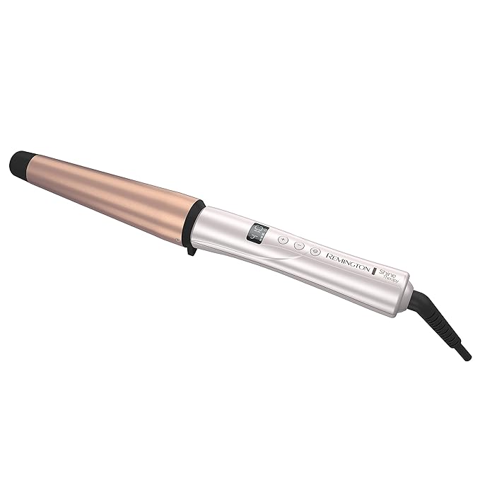REMINGTON SHINE THERAPY Curling Wand, Infused with Argan Oil & Keratin, 1-1 ½ Inch Tapered Curling Iron for Tousled Waves, includes Heat Glove