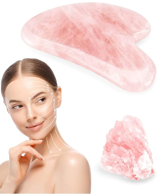 Natrual Rose Quartz Gua Sha Facial Tools | Guasha Tool for Face Sculpting, Shaping, Reduce Puffiness, Tension Relief | Massage Stone for Eyes, Face and Body