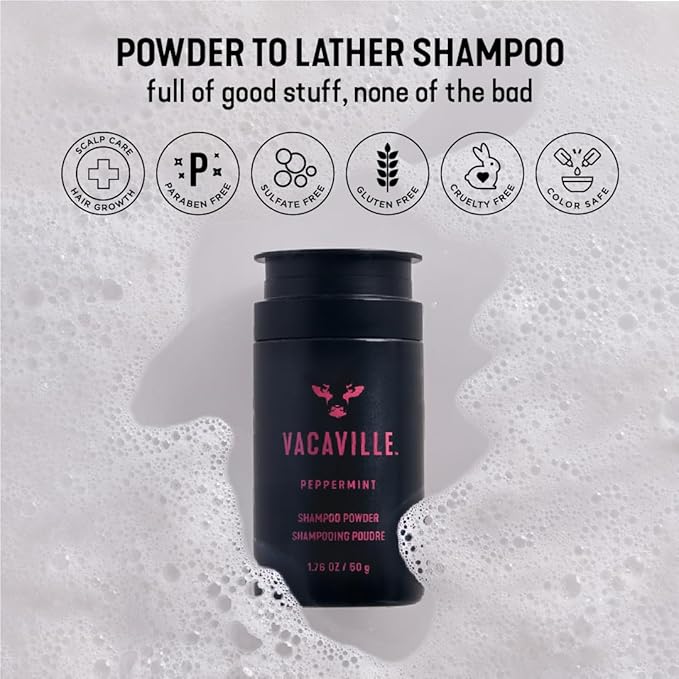 Vacaville Beauty Shampoo Gift Set: Peppermint Powder Shampoo & Conditioner for All Hair Types - Vegan, Eco-Friendly, Cruelty-Free - Botanical Ingredients Clinically Proven to Promote Hair Growth