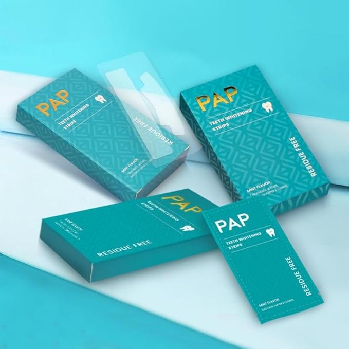 Pap Dry Teeth Whitening Strips 14 Count No Gel Residue Dentist Recommended Sensitivity-Free Formula Enamel Safe Mint Fresh Whitener for Coffee Tea Stains Removal 7 Treatments