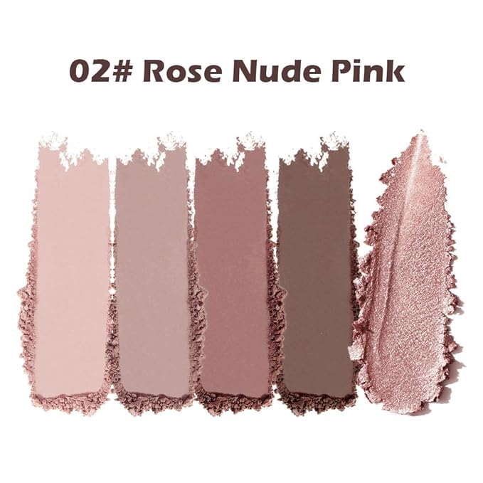 Rose Nude Eyeshadow Palette, 5 Colors Pink Brown Matte and Rose Gold Shimmer, Soft Glam Neutral Shades with Mauve Tones, Highly Pigmented Long Lasting Blendable for Daily Natural Makeup, 2#