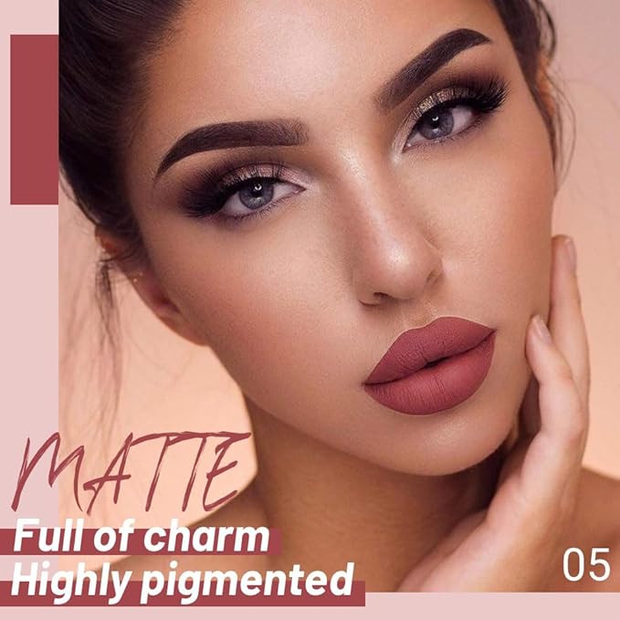 Matte Liquid Lipstick,Brown Purple Liquid Lip Stains, Long Lasting Waterproof Lip Gloss Makeup, Velvet Non-Stick Cup Lips Stain X-05#