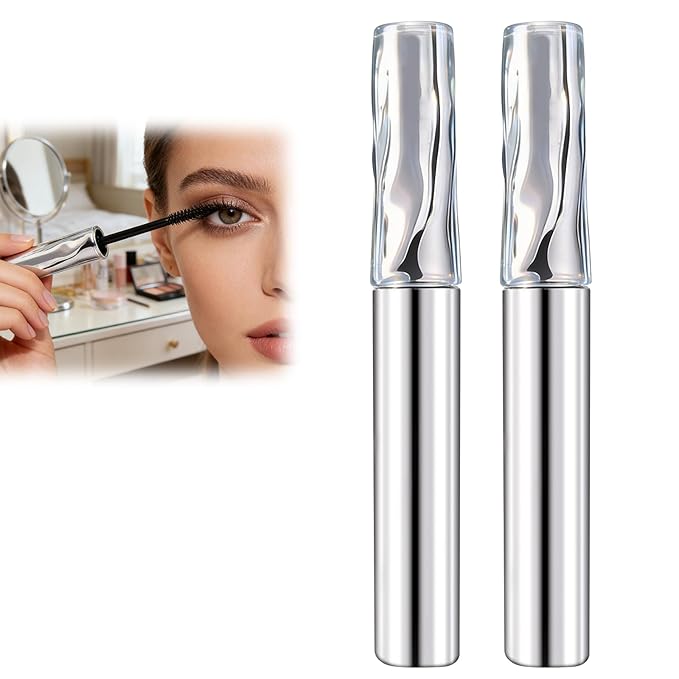 2PCS Steel Tube Eyelash Primer, Tubing Mascara, Waterproof Metal Wand Mascara, Natural and Non-smudged, Flake-Free, Clump-Free Quick-Drying for Women