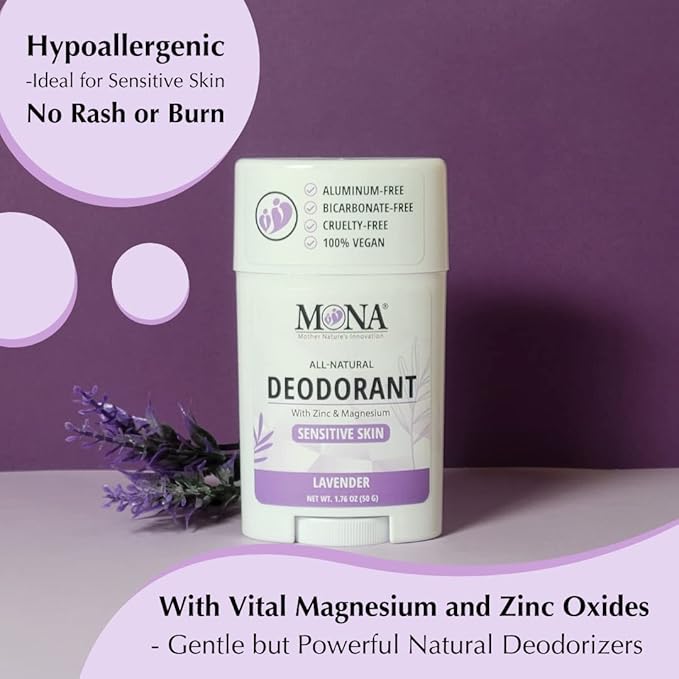 MONA BRANDS All Natural Deodorant For Women & Men | For Sensitive Skin | No Aluminum or Baking Soda | (LAVENDER 1.76 Oz)