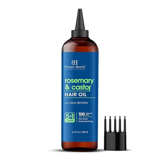 Botanic Hearth Hair Oil for Hair Growth & Home Hair Perm Kit | Strengthening Dry, Frizzy, Damaged Hair & Scalp Treatment | Rosemary Castor Hair Oil – 6.7 Fl Oz