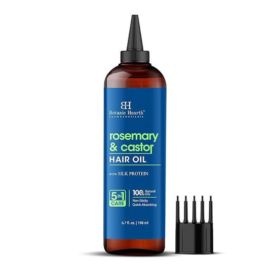 Botanic Hearth Hair Oil for Hair Growth & Home Hair Perm Kit | Strengthening Dry, Frizzy, Damaged Hair & Scalp Treatment | Rosemary Castor Hair Oil – 6.7 Fl Oz