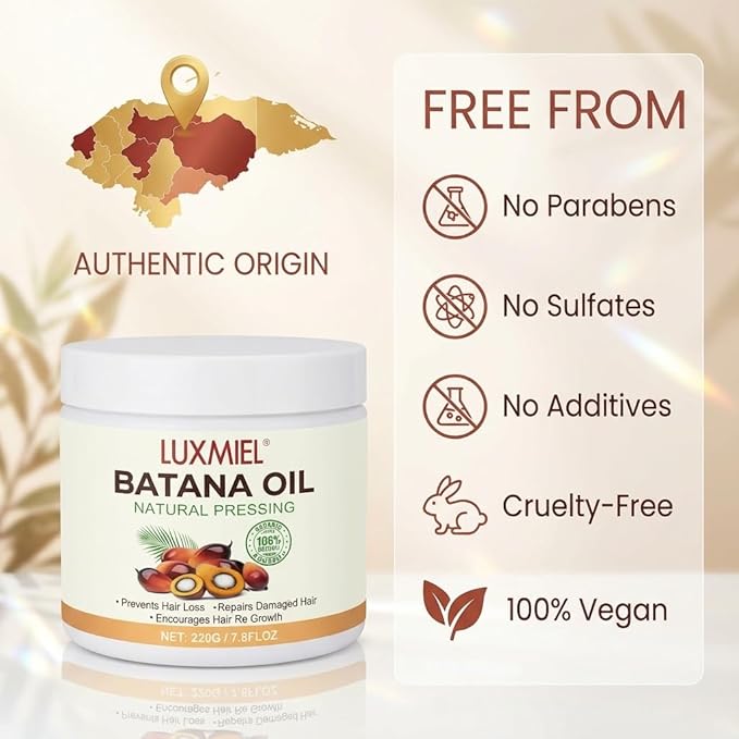 Batana Oil for Hair Growth – 100% Pure & Unrefined Honduran Batana Oil, Cold-Pressed Scalp Treatment for Thick, Strong & Shiny Hair, Batana Hair Oil for Men & Women (7.8 ft OZ)
