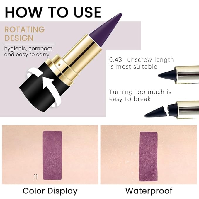 Kaely Dark Purple Gel Eyeliner Pencil,Waterproof Smudge Proof Eye Liner Pen,Cat Eye Goth Halloween Makeup,Eye Black Face Paint Lipstick Crayon,Color Colorful Eyeliner Eyeshadow Stick,11