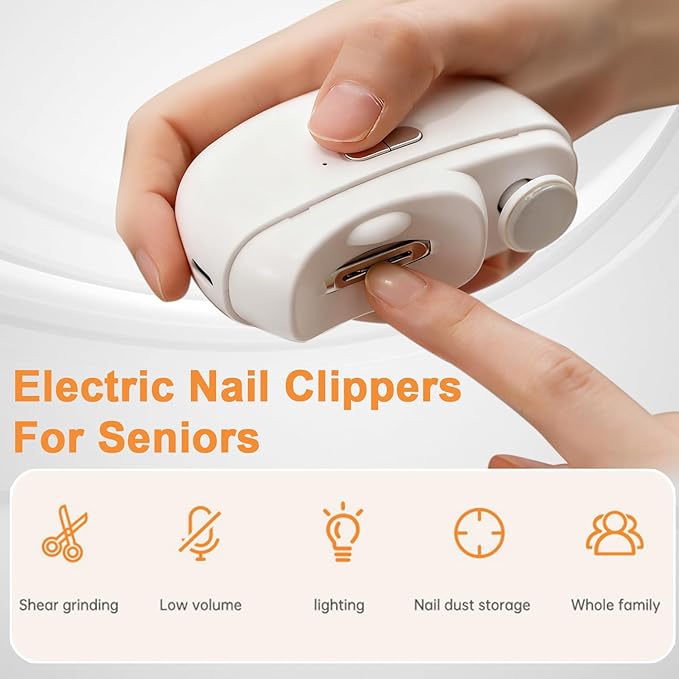 Electric Nail Clippers for Seniors,2026 New 3-in-1 Easyclip Smart Nail Clipper for Baby and Adults,Automatic Electric Nail Clipper with Polishing and Led Light,Suitable for Fingernail Toenails(White)