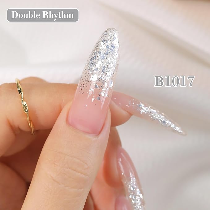 Double Rhythm 0.5Oz Glitter Gel Polish Shimmer Reflective Color for Nail Art Salon DIY Soak Off 15ml Nail Lamp Gel Polish at Home (Silver Sequin-B1017)