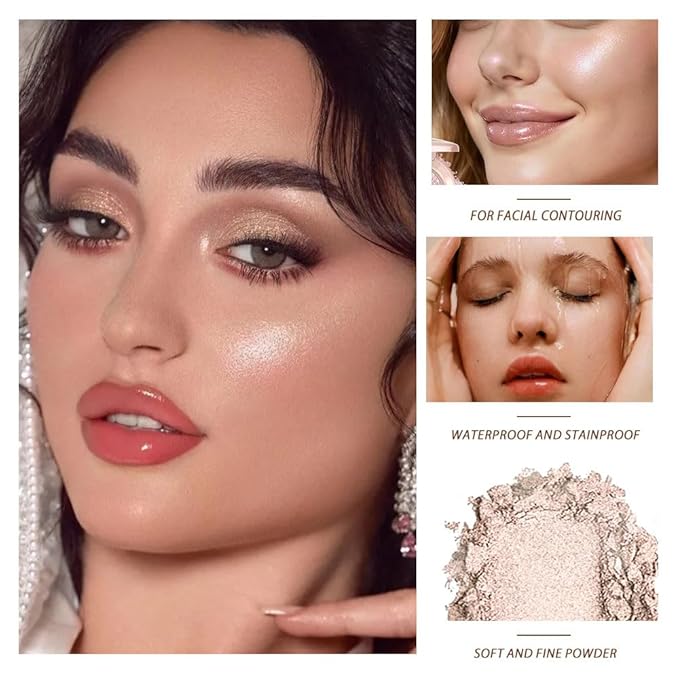 Champagne Shimmer Mini Eyeshadow Palette–Pearl Glow Eye Shadow for Inner Corner&Brow Bone, Soft Glam Nude Makeup, Long-Lasting Blendable Shimmer, Travel-Size Single Palette, Paleta de Sombras de Ojos