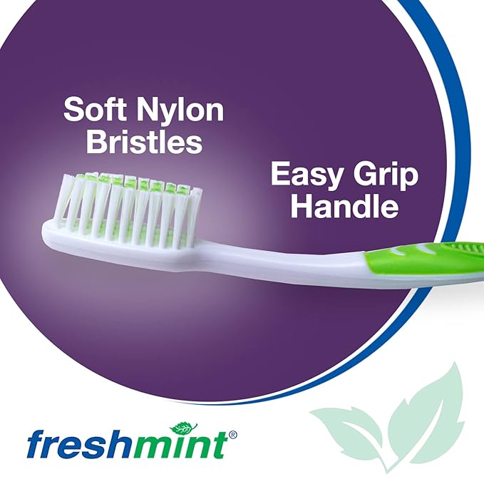 FRESHMINT Individually Wrapped Bulk Premium Toothbrushes (100 Pack), Oversized Easy Grip Handle, Soft Multi Color Nylon Bristles Perfect for Travel, Hotel, Donation. Toothpaste Sold Separately.