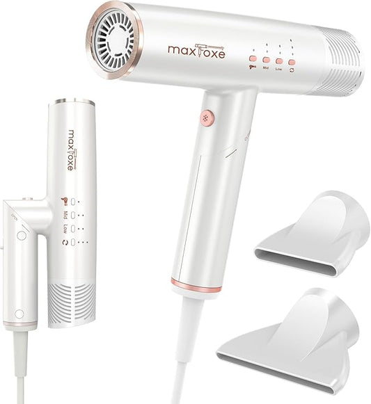 High Speed Hair Dryer, Travel Blow Dryer Foldable Ionic Small Professional Brushless Motor 9 Modes Portable One Touch Switch with Concentrator Nozzle Attachment for Home, Hotel, Salon