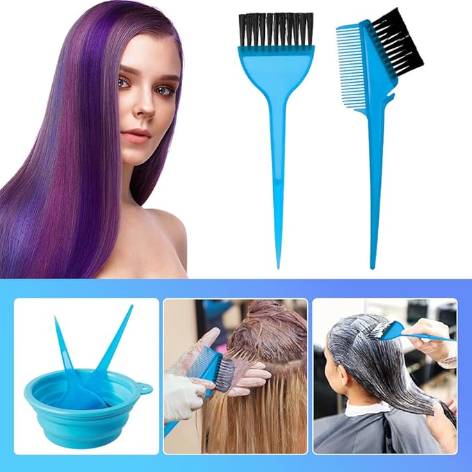 Hair Dye Color Brush and Bowl Set, Color Bowl Brushes Tool Mixing Bowl Kit Tint Comb for Hair Tint Dying Coloring Applicator (Blue)