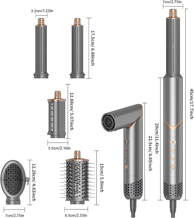 5 in 1 Hair Styler Curler & Air Dryer Brush, High-Speed Negative Ionic Foldable Hair Dryer Fast Drying, Multi Professional Hot Air Styler for Curling Volumizing Straightening Styling (Grey)