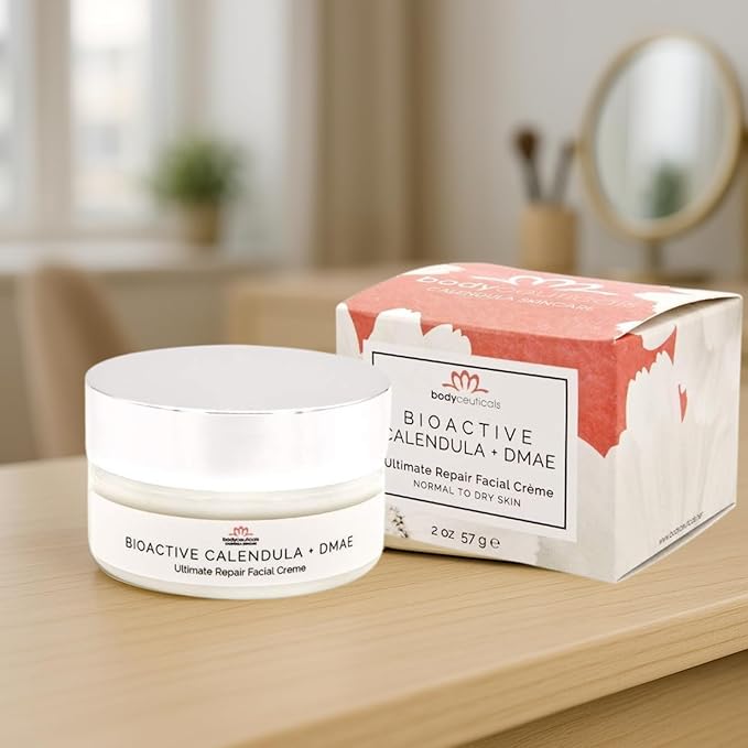 Bodyceuticals Bioactive Calendula + DMAE Ultimate Repair Face Cream – With Hyaluronic Acid, Rooibos & Rose – Moisturizer for Normal to Dry Skin – Vegan, Non-GMO, Gluten-Free, Soy-Free – 2 oz