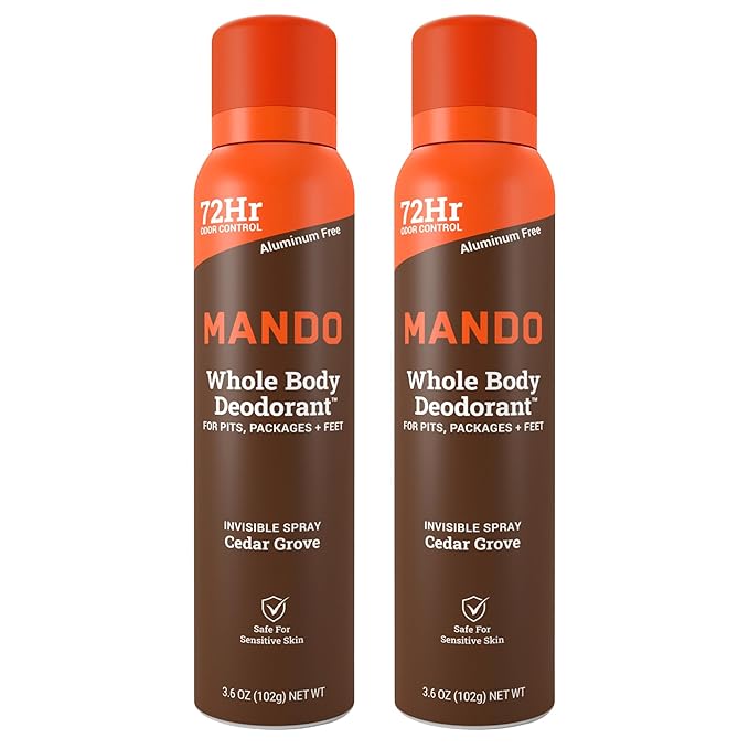 Mando Whole Body Deodorant Spray For Men - Invisible Spray Deodorant - 72 Hr Odor Control - Low Irritation Formula - Aluminum Free & Benzene Free - 3.6 ounces - Pack of 2 - Cedar Grove