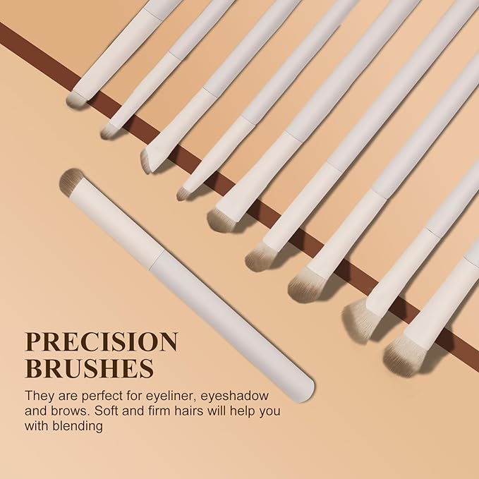 Intercilium Rains Makeup Brush Set Professional 13pcs，Premium Synthetic Powder Foundation Contour Blush Concealer Eyeshadow Blending Liner Make Up Brushes Kit（Milky B521）