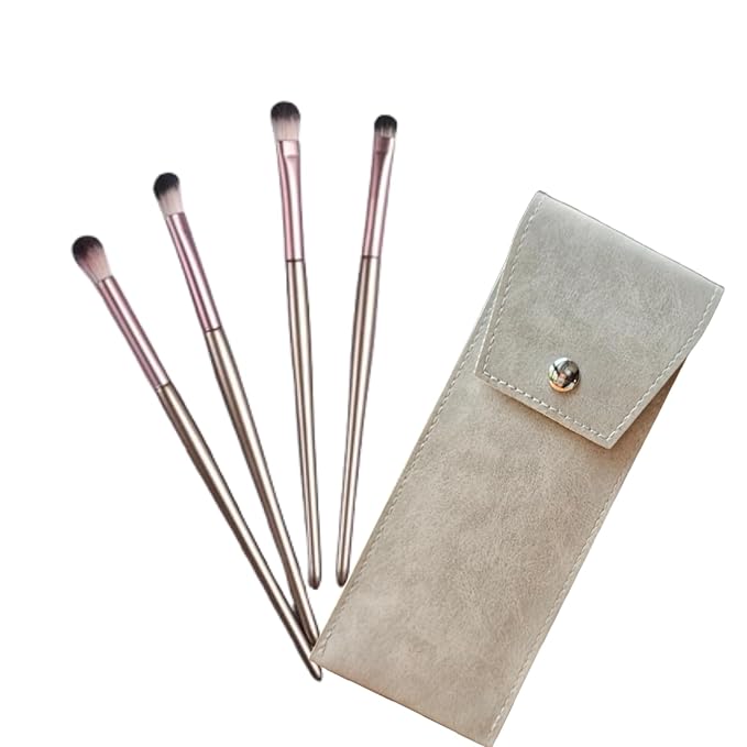 SHELWIN Eyeshadow Makeup Brushes Set with Case 4 PCS Soft Synthetic Hairs Eye Makeup Brushes for Blending Eyebrow Eyeliner Eyeshadow （Rosegold）