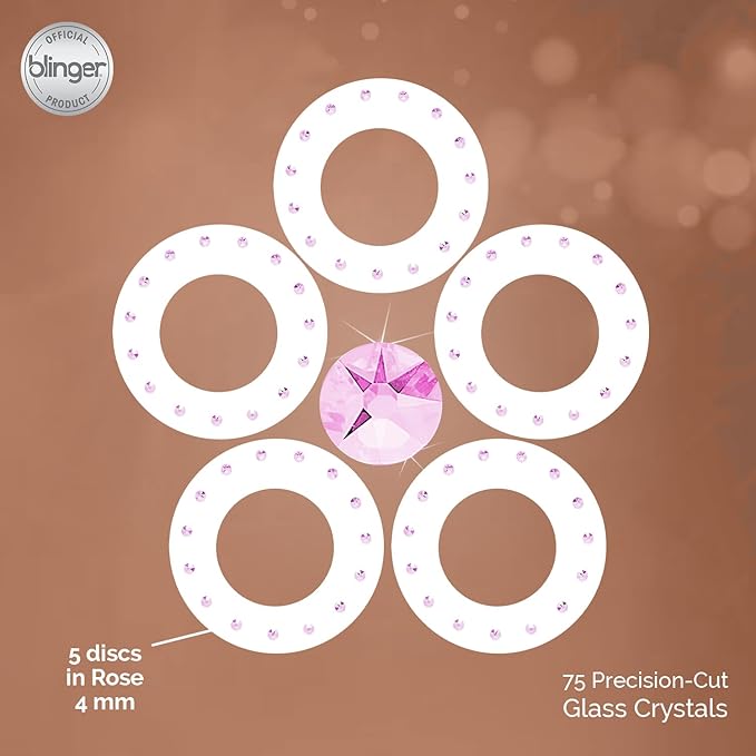 blinger® Shimmer Crystal Refill Pack – as seen on Shark Tank | 5 Discs – 75 Precision-Cut Glass Crystals | Hair-Safe Accessories | Styling Tool Not Included| Rose 4 mm