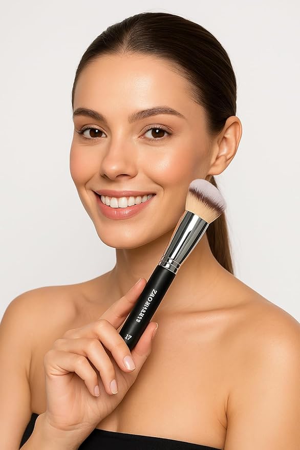 ZAQ Contoured Foundation Brush for Blending Liquid & Cream Foundation Makeup Brush for Powder - Face Brush for Buffing, Blending, and Concealer