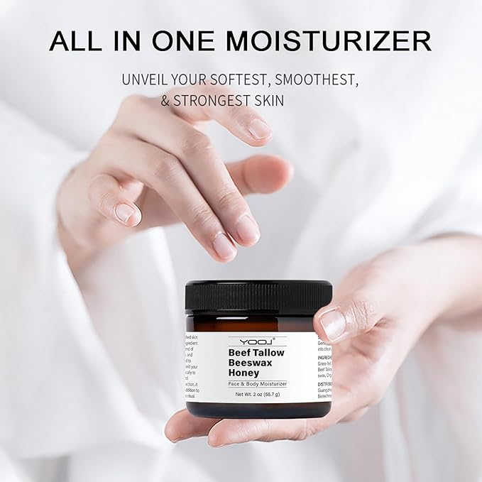 Beef Tallow and Honey Face Moisturizer for Face & Body - Organic Beef Tallow Moisturizer with Tallow and Beeswax & Honey, Beef Tallow for Skin Intensive Hydration - Vitamins(B1, A, D E & K) 2oz