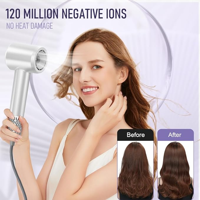 Hair Dryers,UOUOM Travel Hair Dryer, Low Noise,Compact Hair Dryers for Women, 120M Ionic Hair Dryers with Magnetic Attachments, Fast-Drying for All Hair Types