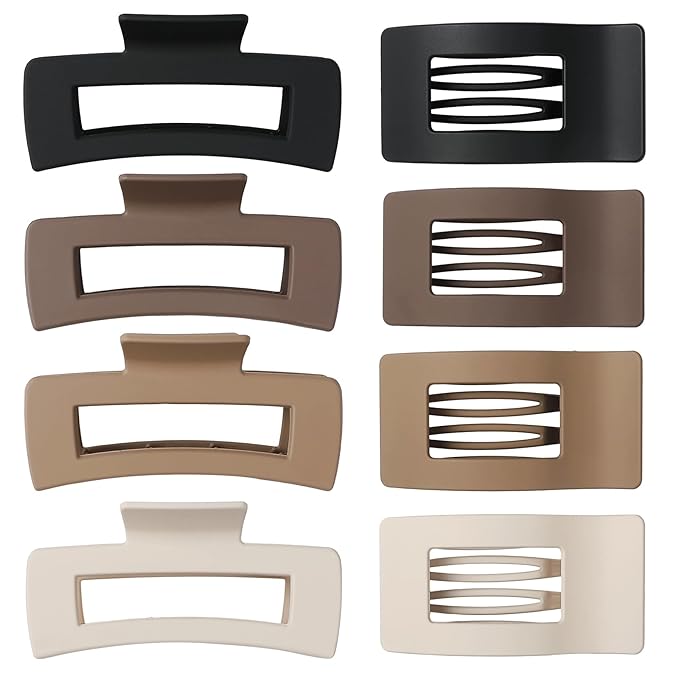 8 Pack Hair Clips for Women, 2 Styles Large Matte No-Slip French Flat Claw Clips for Thick & Thin Curly Hair, Comfortable Strong Hold Hair Clips Styling Barrettes Accessories (Brown)