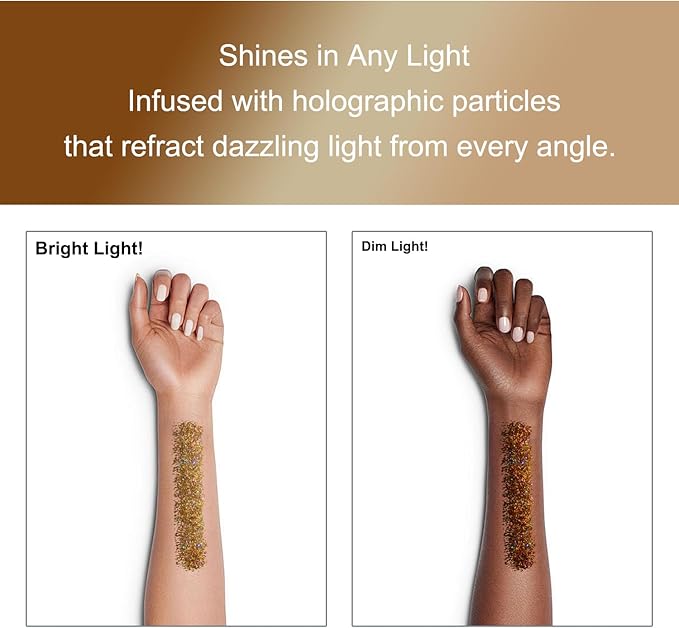 Roll-on Body Glitter Gel Holographic for Face and Hair,Body Glitter Gel Makeup for Kids Women,Body Shimmer Christmas Makeup for Rave Party.(Bronze Color)