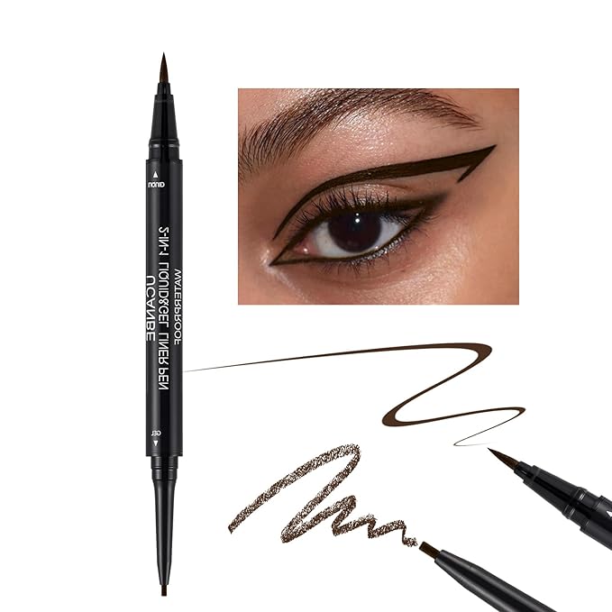 UCANBE Brown Eyeliner Pencil, Dual Ended Liquid Eye liner + Gel Eyeliner 2 in 1, Highly Pigmented & Quick Drying, Waterproof & Long Lasting Ultra-fine Tip Eye Makeup Pen