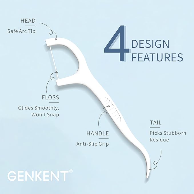 GENKENT Floss Picks, 200 Count Dental Floss Sticks, Tooth Picks Flossers, Teeth Cleaning Tools with Toothpicks