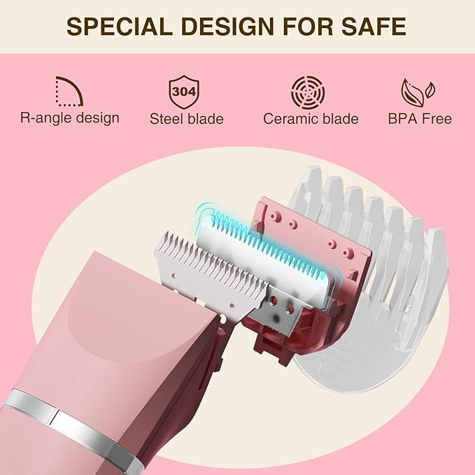 Bikini Trimmer for Women,Rechargeable Ladies Bikini Hair Trimmer Removal with Snap-in Ceramic Blades IP7X Washable Head,Pink