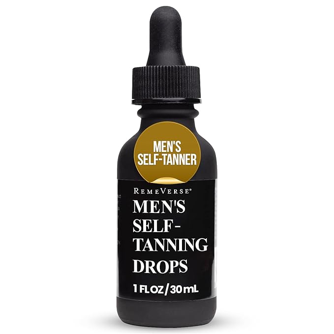 RemeVerse Men’s Self-Tanning Drops - Achieve Natural-Looking Even Skin Tone with Customizable Sunless Tanner for Men - Post-Shave Skin Protection - Ideal for All Skin Types and Tones - 1 oz