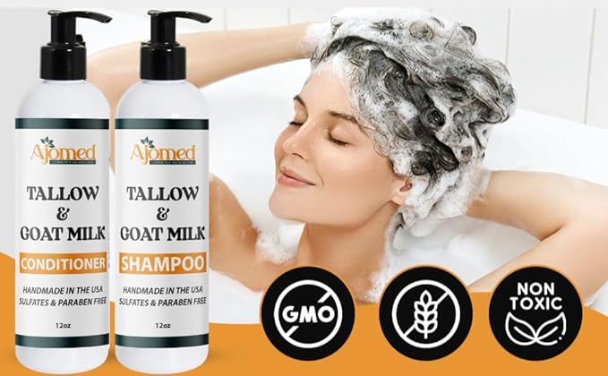 Goat Milk and Tallow Shampoo and Conditioner SET- Sulfate Free, Moisturizing shampoo for Women and Men (Warm patchouli)