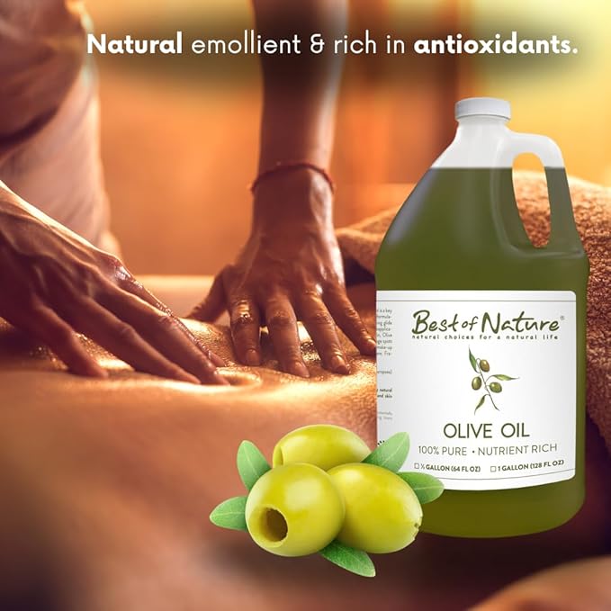 Best of Nature 100% Pure Olive Massage & Body Oil – Cold Pressed, Natural & Unscented Moisturizer for Skin, Hair & Bath, 1 Gallon (128 fl oz)