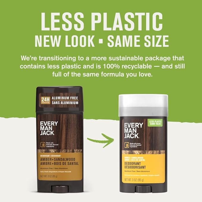 Every Man Jack Men's Deodorant Variety Set - Includes 3 Full-Sized Aluminum Free Natural Deodorant Sticks - Coconut + Driftwood, Citrus + Eucalyptus, Amber+ Sandalwood - 3oz (3 Pack)