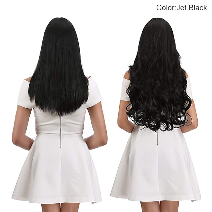REECHO 24" Curly Wavy 4 Pieces Set Thick Clip in on Hair Extensions Dark Brown