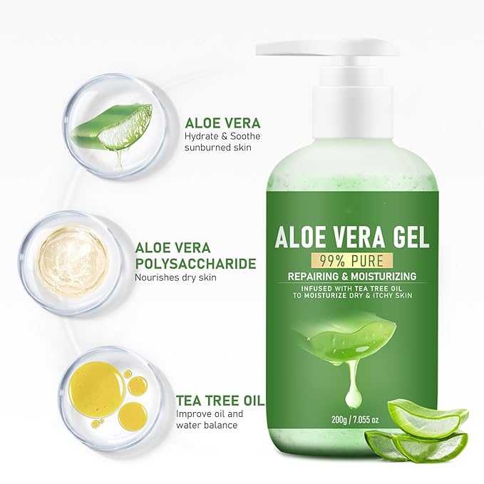 99% Pure Aloe Vera Gel for Face & Body，Aloe Vera Gel Body Moisturizer Cream，Deeply Hydrates and Moisturizes Dry Skin and Soothes Sunburns，Suitable for All Skin Types，7.055Fl Oz