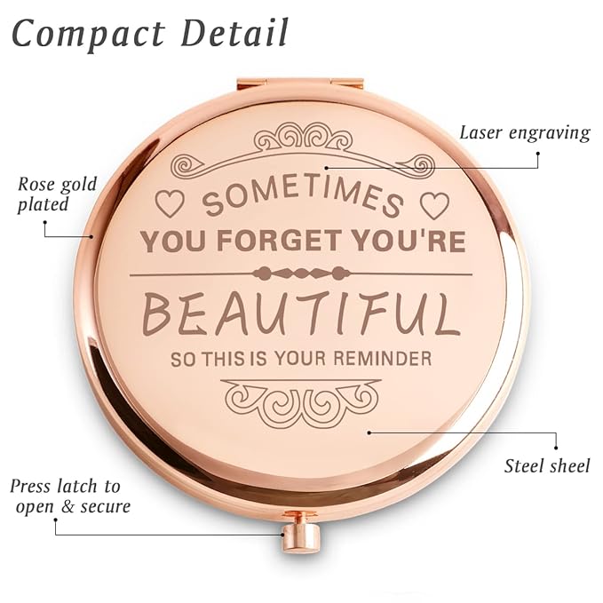 Personalized Gifts for Women Girls, Inspirational Gift for Adult Teen, Compact Mirror for Her Friend Sister Daughter Wife Mom Niece, Goodie Bag & Basket Stuffers for Birthday Valentines Galentines