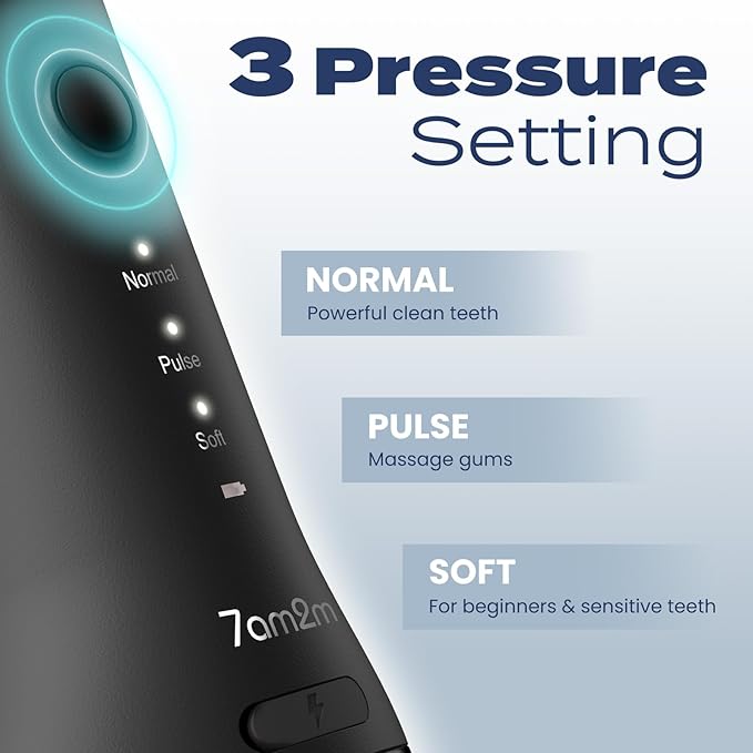 7AM2M Portable Cordless Water Flosser, Oral Irrigator with 3 Modes & 2 Tips, Fast Rechargeable, IPX7 Waterproof, Dental Water Flosser for Travel and Home Use (Black)