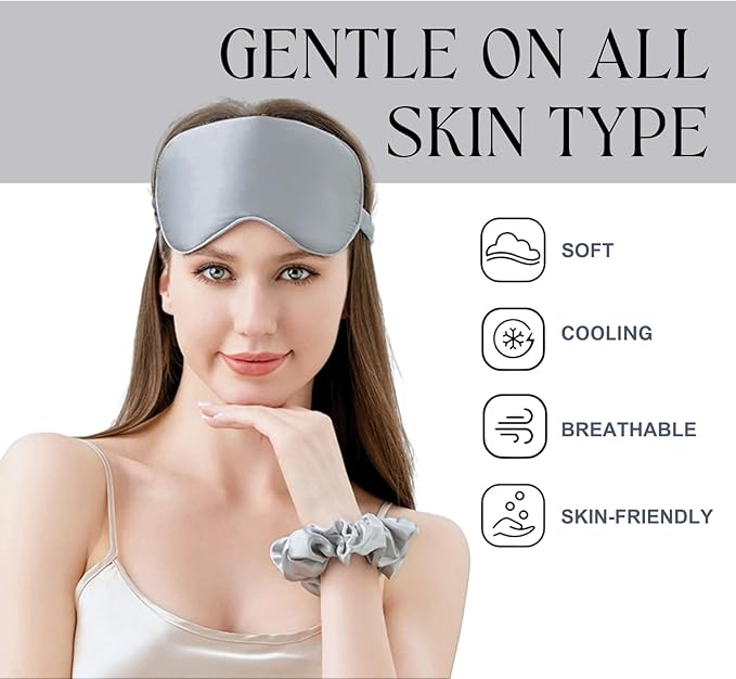 LCBD Silk Satin Sleeping Eye Mask, Silvergrey Sleep Eye Mask Night Blindfold for Women and Men, Soft Breathable Blackout Eyeshade Eye Cover for Travel, Wedding Bridesmaid Gift