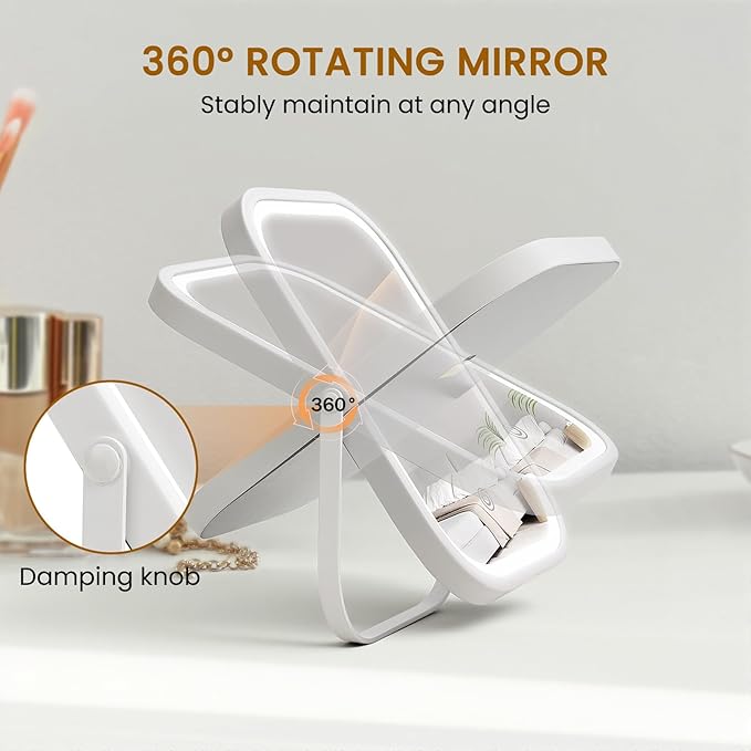 Vanity Mirror with Lights, 6"×8" Travel Makeup Mirror with lights Built-in 1500mAH Battery, Smart Touch with 3-Color Lighting, Dimmable, Compact Desk Mirror, Women Gift, Travel Essentials(White)